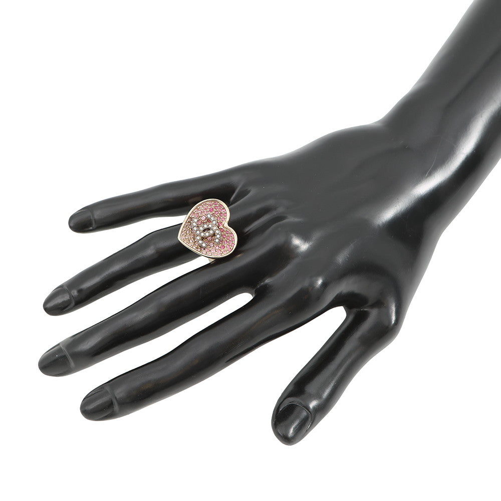CHANEL Heart motif ring Size Approximately No. 12 PinkABA409 Gold Plated Rhinestone
