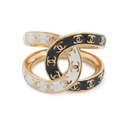 CHANEL CC logo Ring Size Approximately No. 12 Black/WhiteABD000 Gold Plated
