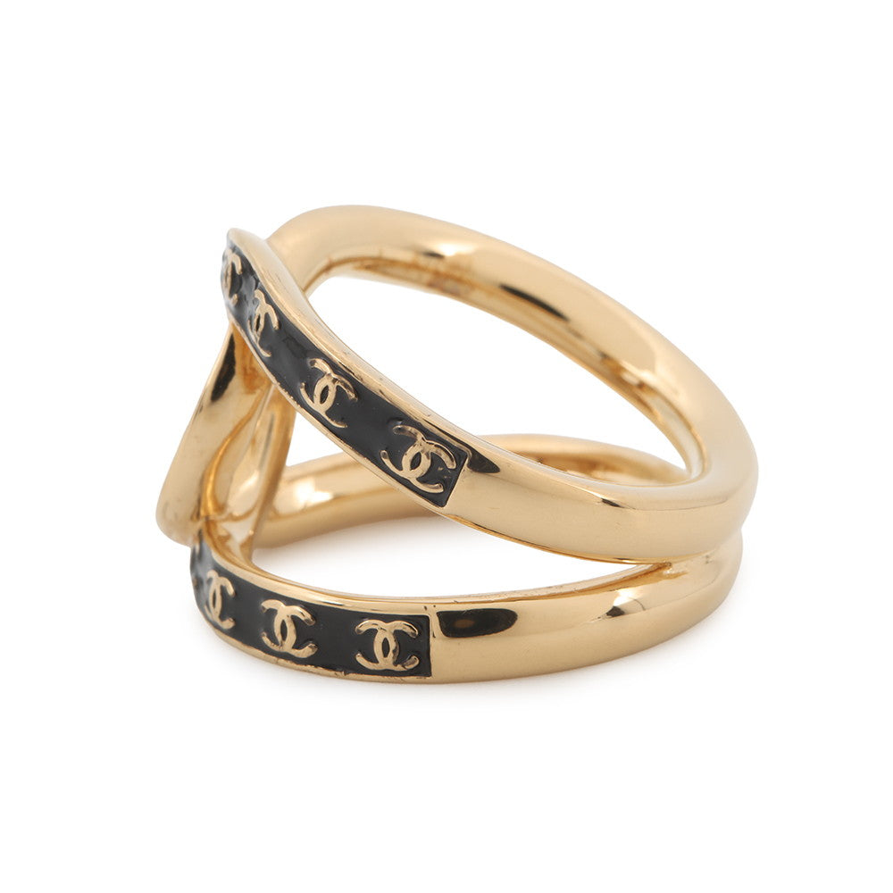 CHANEL CC logo Ring Size Approximately No. 12 Black/WhiteABD000 Gold Plated