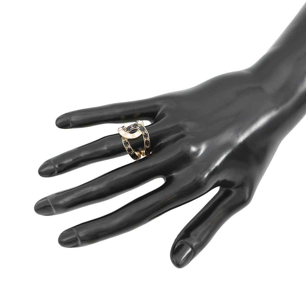 CHANEL CC logo Ring Size Approximately No. 12 Black/WhiteABD000 Gold Plated