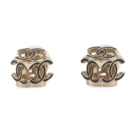 CHANEL CC Logo Cube Earrings BlackAB9512 Gold Plated