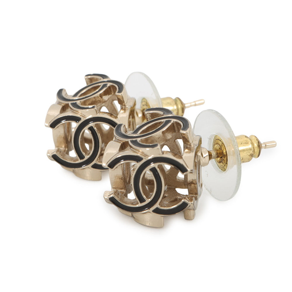 CHANEL CC Logo Cube Earrings BlackAB9512 Gold Plated