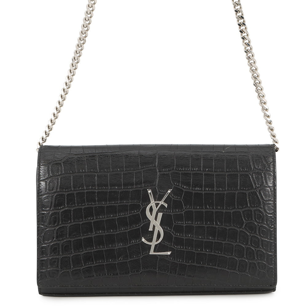 SAINT LAURENT PARIS Chain wallet Black377829 Croco embossed leather