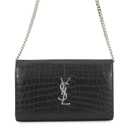 SAINT LAURENT PARIS Chain wallet Black377829 Croco embossed leather