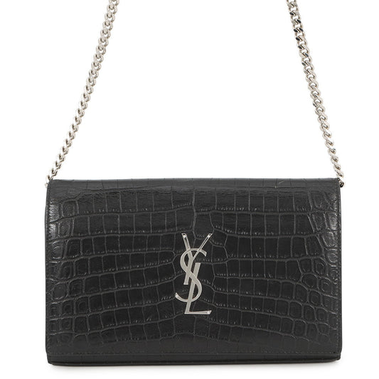 SAINT LAURENT PARIS Chain wallet Black377829 Croco embossed leather