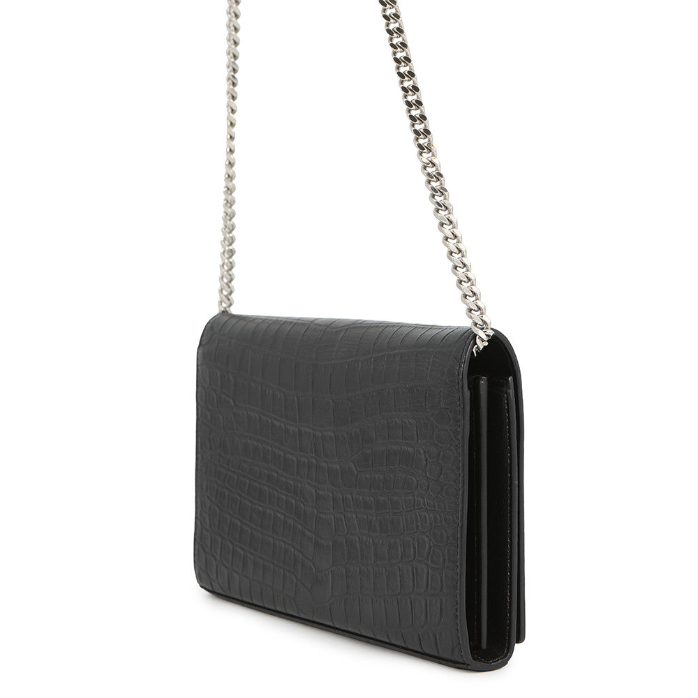 SAINT LAURENT PARIS Chain wallet Black377829 Croco embossed leather