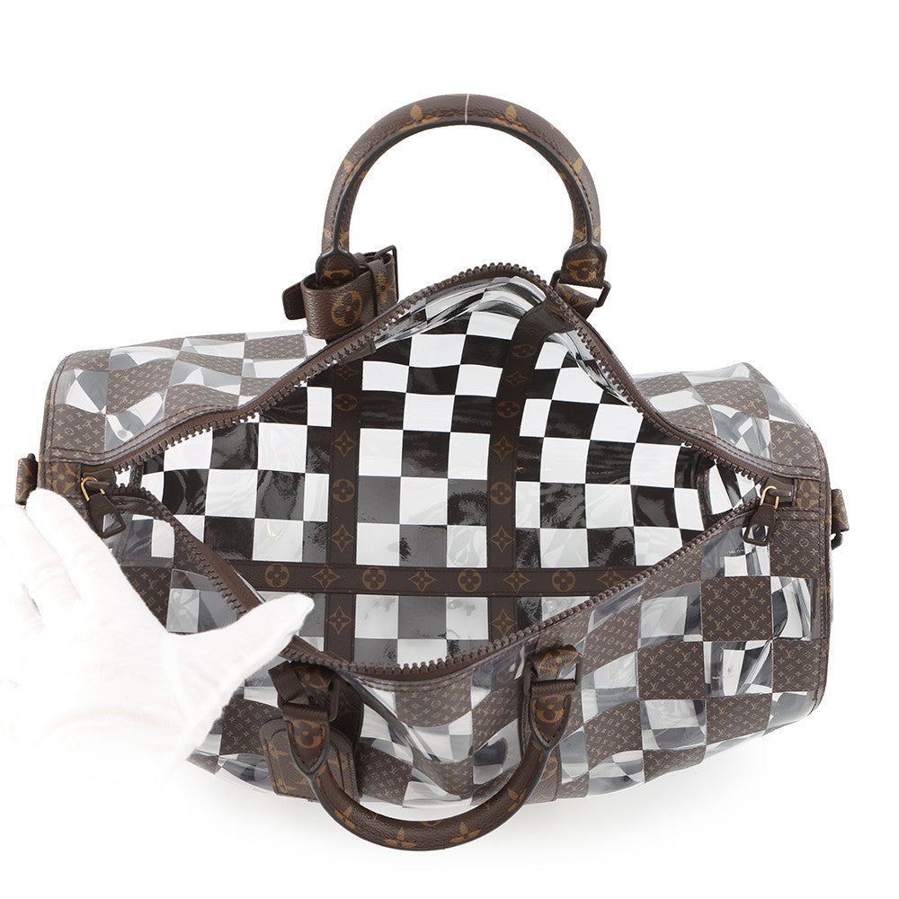 LOUIS VUITTON Keepall Bandouliere Travel Bag 22AW Brown/TransparentM20864 Monogram Chess PVC Size 50