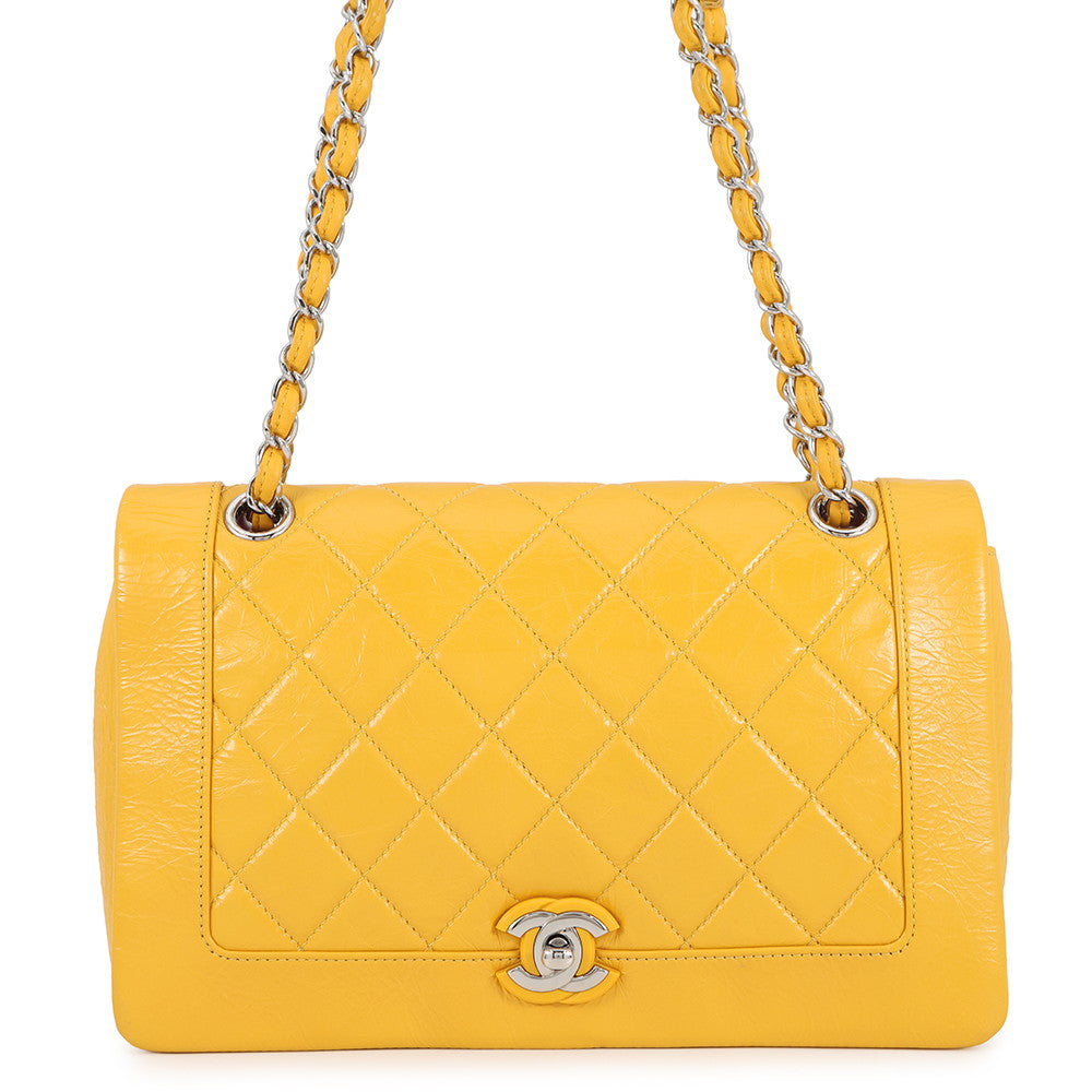 CHANEL Matelasse Single Flap ChainShoulder Yellow Leather