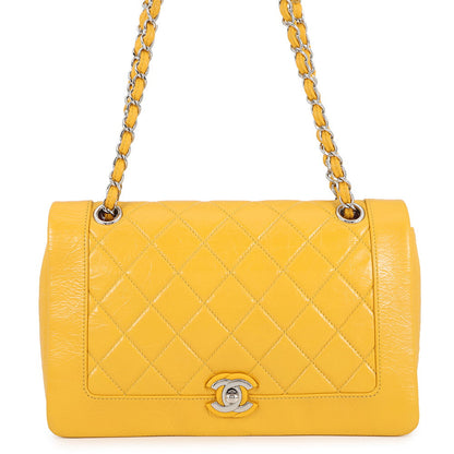 CHANEL Matelasse Single Flap ChainShoulder Yellow Leather