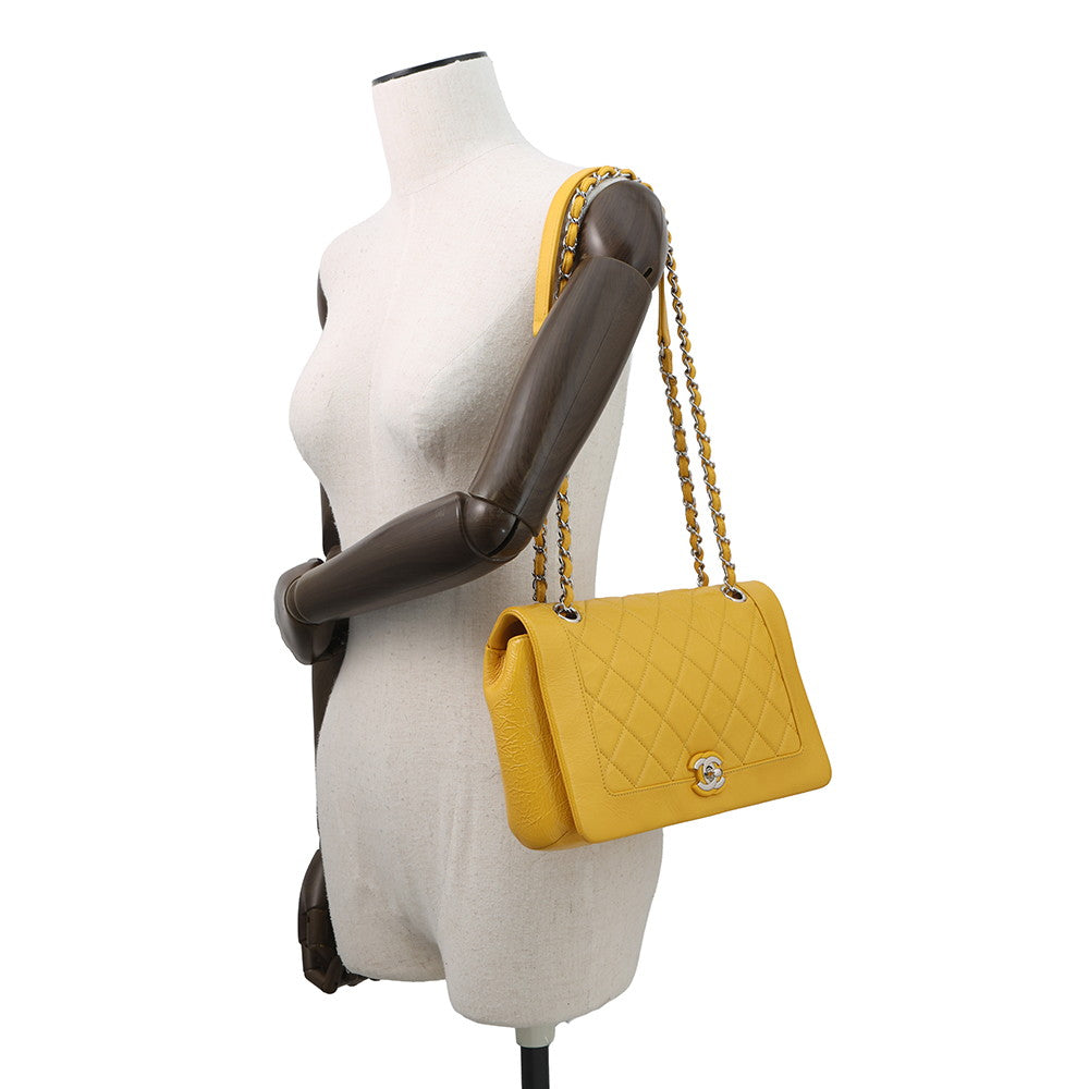 CHANEL Matelasse Single Flap ChainShoulder Yellow Leather