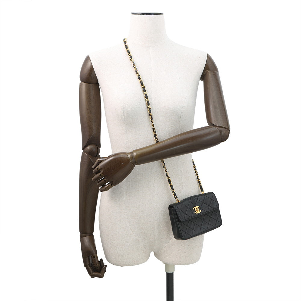 CHANEL Matelasse ChainShoulder Black Lambskin Size Mini mini