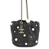 CHANEL Matelasse Drawstring BagChainShoulder BlackAS2518 Lambskin Faux Pearl