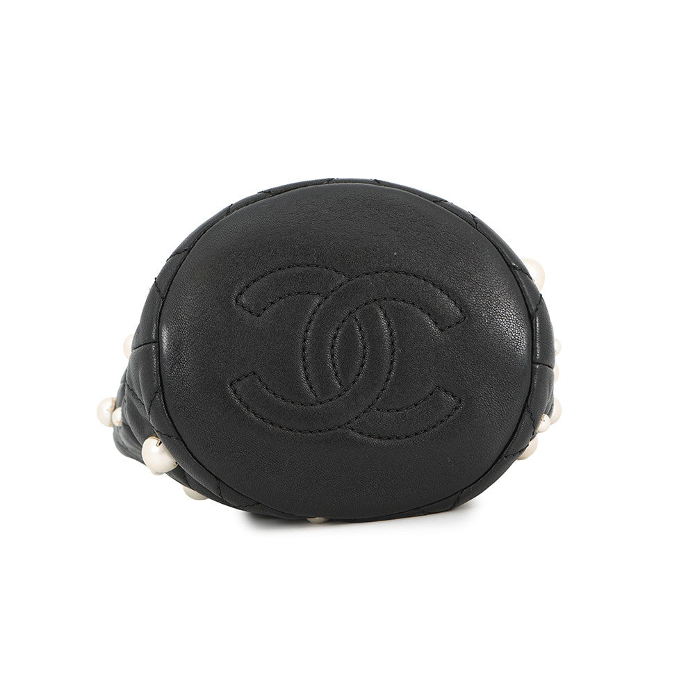 CHANEL Matelasse Drawstring BagChainShoulder BlackAS2518 Lambskin Faux Pearl