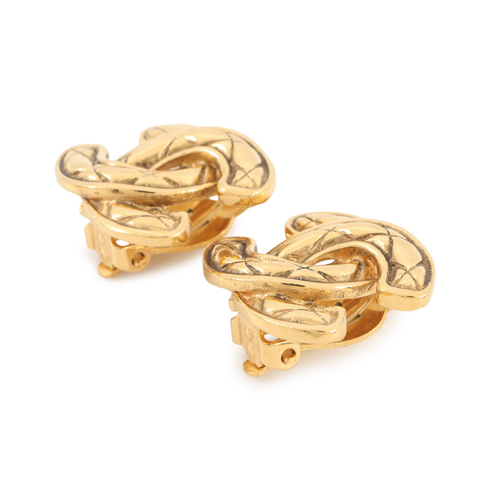 CHANEL Matelasse CC Logo Earring Gold Metal