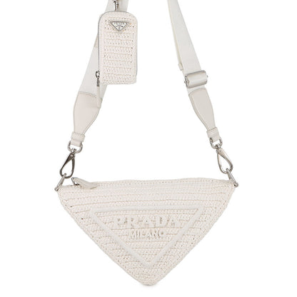 PRADA Triangle Shoulder Bag White1BH190 Raffia
