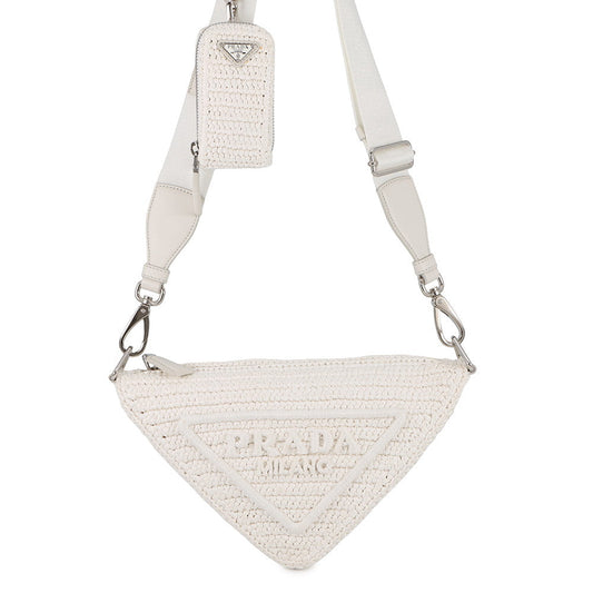 PRADA Triangle Shoulder Bag White1BH190 Raffia