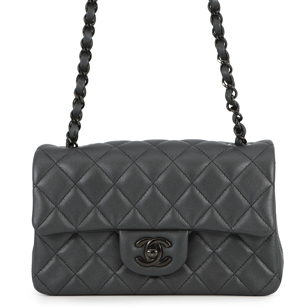 CHANEL Mini Matelasse Single Chainshoulder Bag Gray BlackA69900 Lambskin Size 20