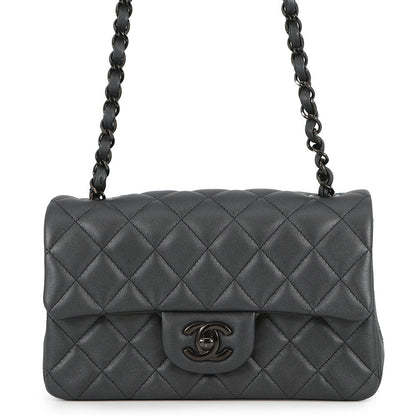 CHANEL Mini Matelasse Single Chainshoulder Bag Gray BlackA69900 Lambskin Size 20