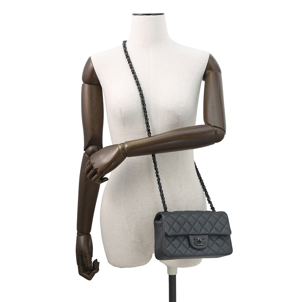CHANEL Mini Matelasse Single Chainshoulder Bag Gray BlackA69900 Lambskin Size 20