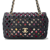 CHANEL Punching Chain Shoulder Bag Black/PinkAS2376 Calf Leather Size 25