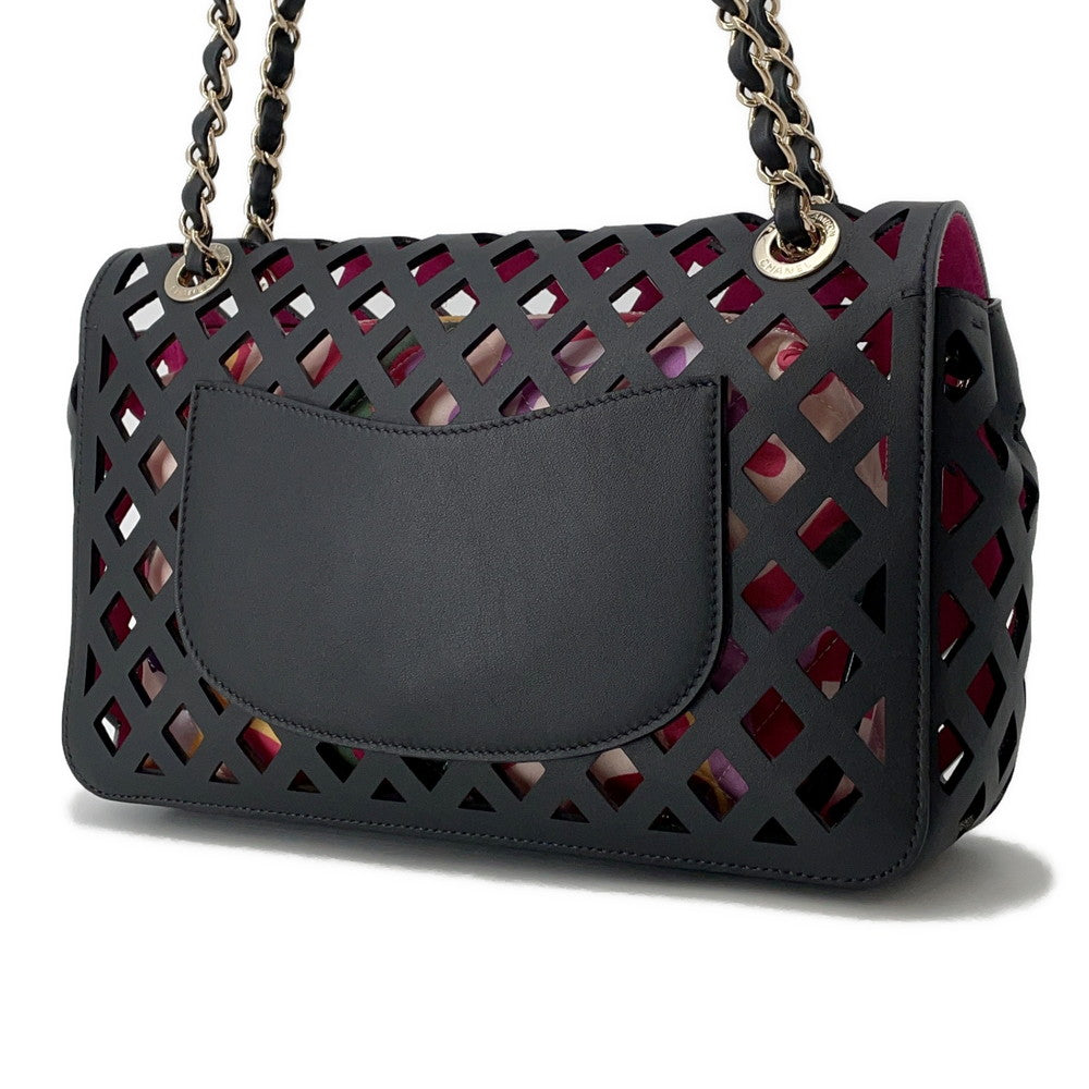 CHANEL Punching Chain Shoulder Bag Black/PinkAS2376 Calf Leather Size 25