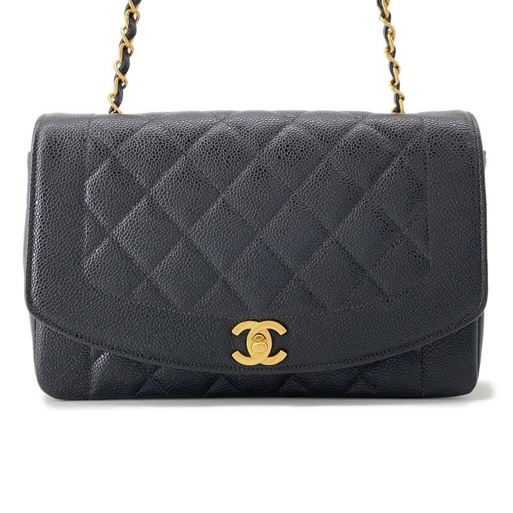 CHANEL Diana Chain Shoulder Bag BlackA01165 Caviar Leather Size 25