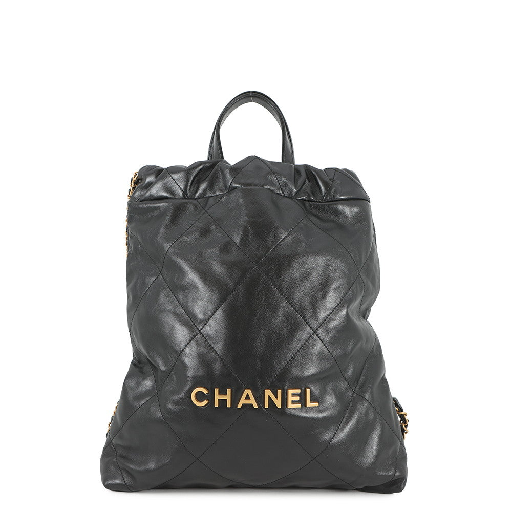CHANEL CHANEL22 Backpack BlackAS3859 Shiny Calf Leather Size Small
