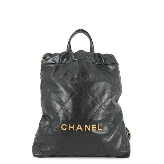 CHANEL CHANEL22 Backpack BlackAS3859 Shiny Calf Leather Size Small