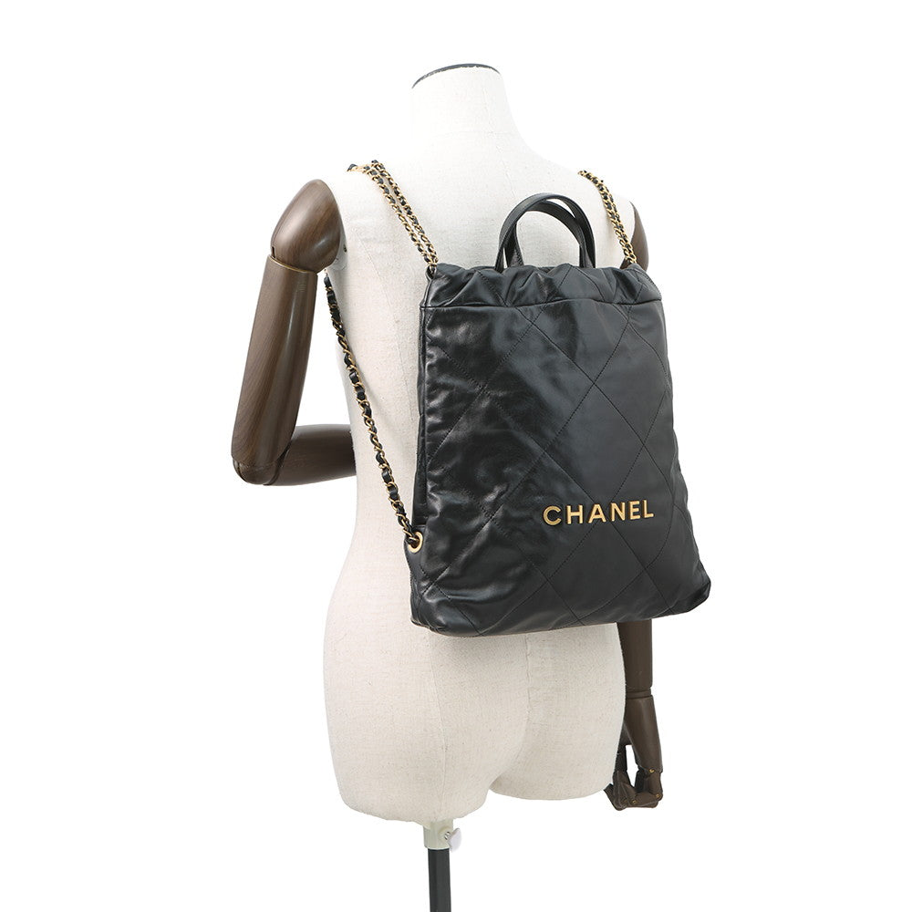 CHANEL CHANEL22 Backpack BlackAS3859 Shiny Calf Leather Size Small