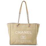 CHANEL Deauville Tote Bag BeigeA67001 Canvas Size MM