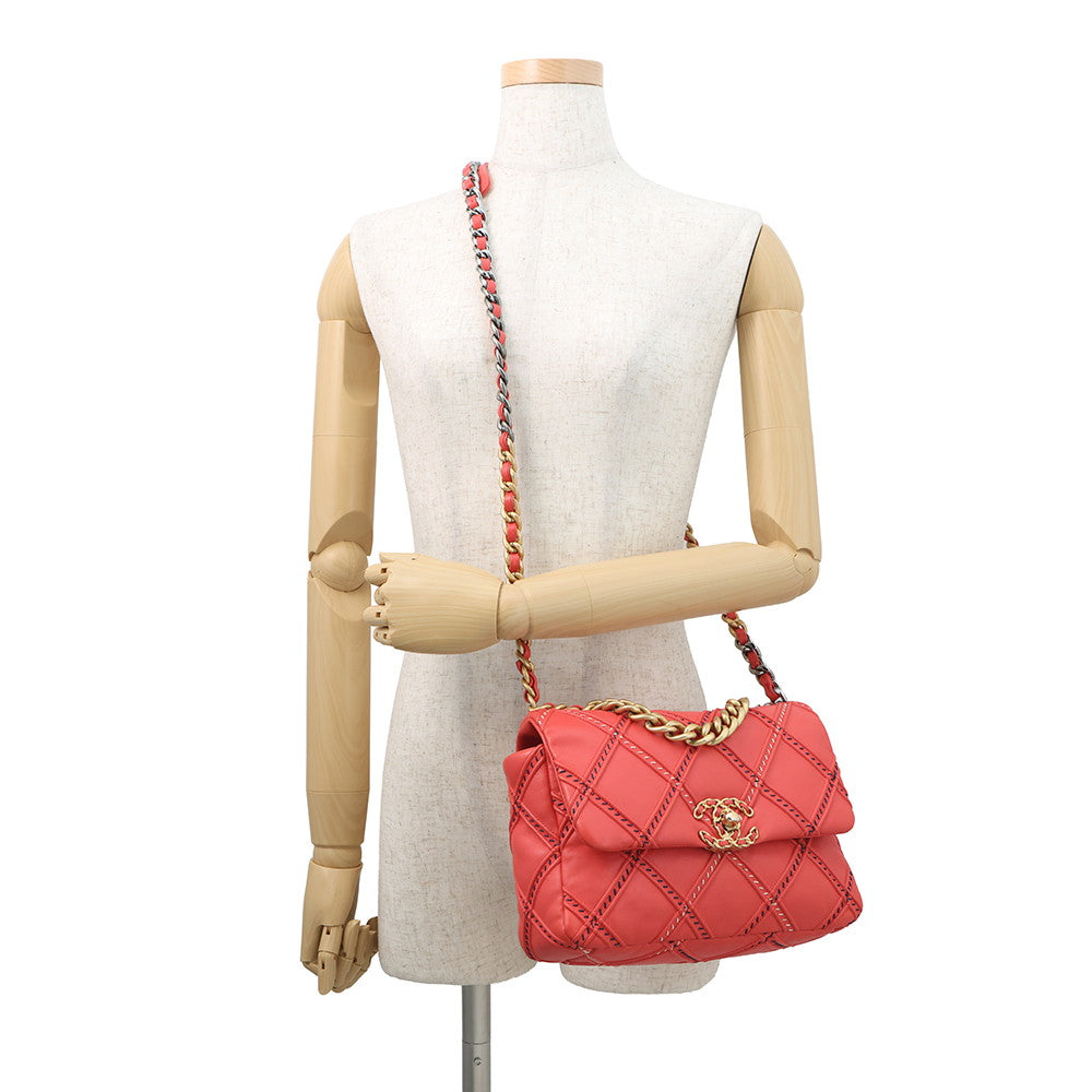 CHANEL CHANEL19 Chain Shoulder Bag RedAS1160 Lambskin