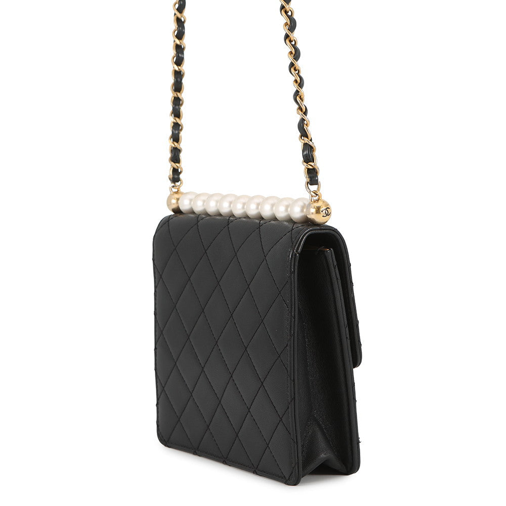 CHANEL Pearl Chain Shoulder Bag BlackAS0584 Lambskin