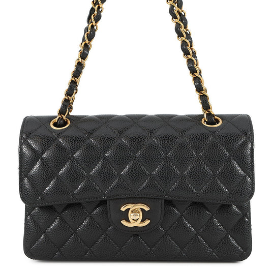 CHANEL Matelasse Double Flap Chain Shoulder Bag BlackA01113 Caviar Leather Size 23