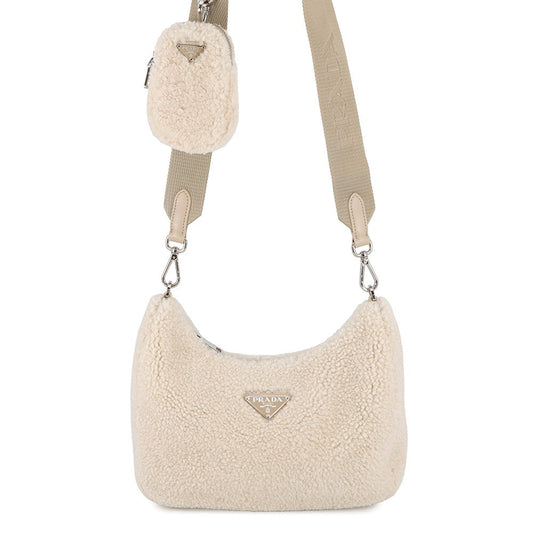 PRADA Hobo Bag Shoulder Bag Beige1BC151 pile