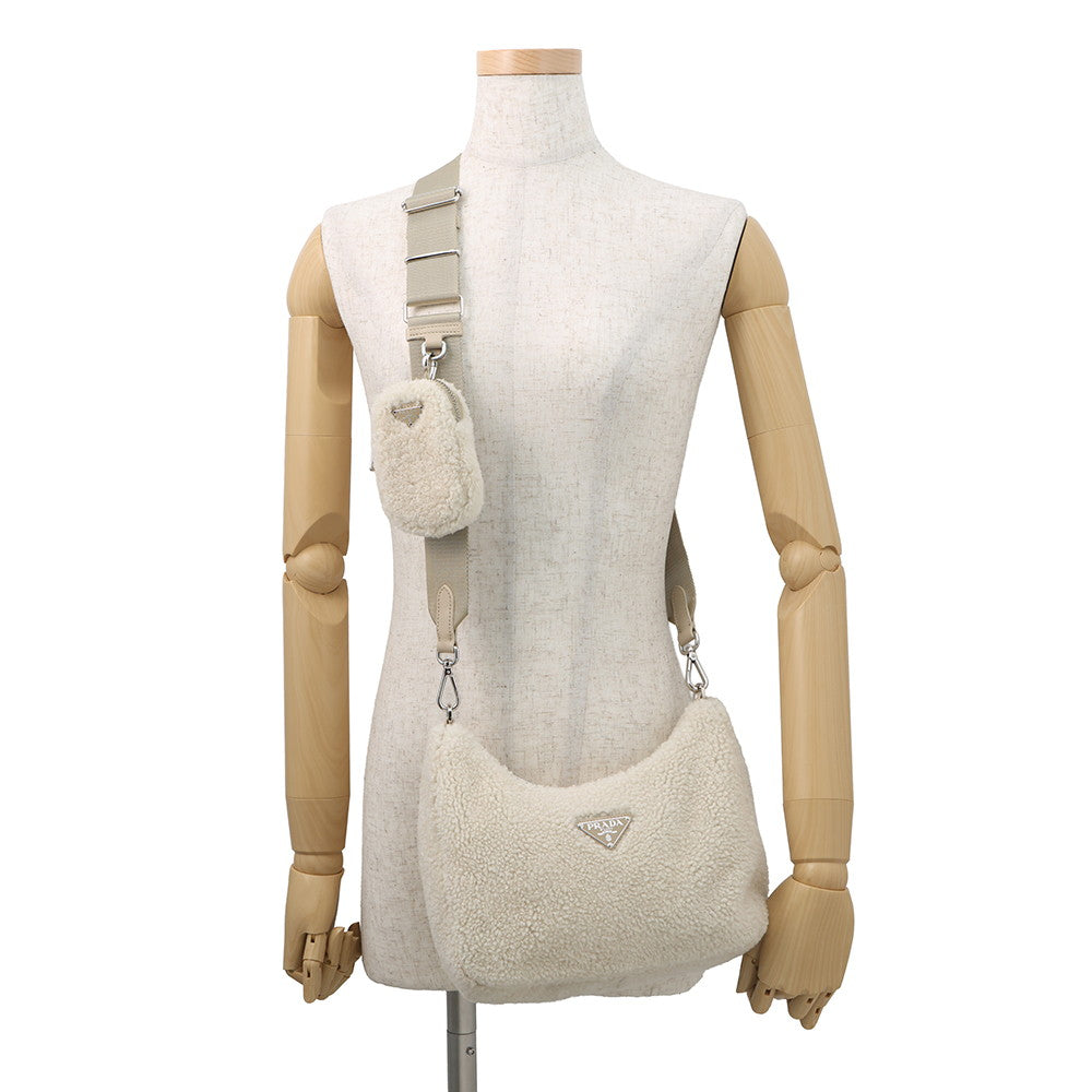 PRADA Hobo Bag Shoulder Bag Beige1BC151 pile