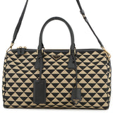 PRADA Symbol EmbroideryFabric Travel Bag Beige/Black2VC034 Canvas Saffiano LeatherLeather