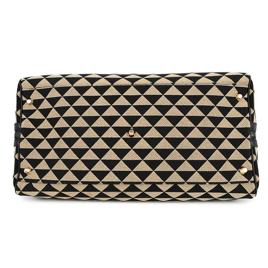PRADA Symbol EmbroideryFabric Travel Bag Beige/Black2VC034 Canvas Saffiano LeatherLeather