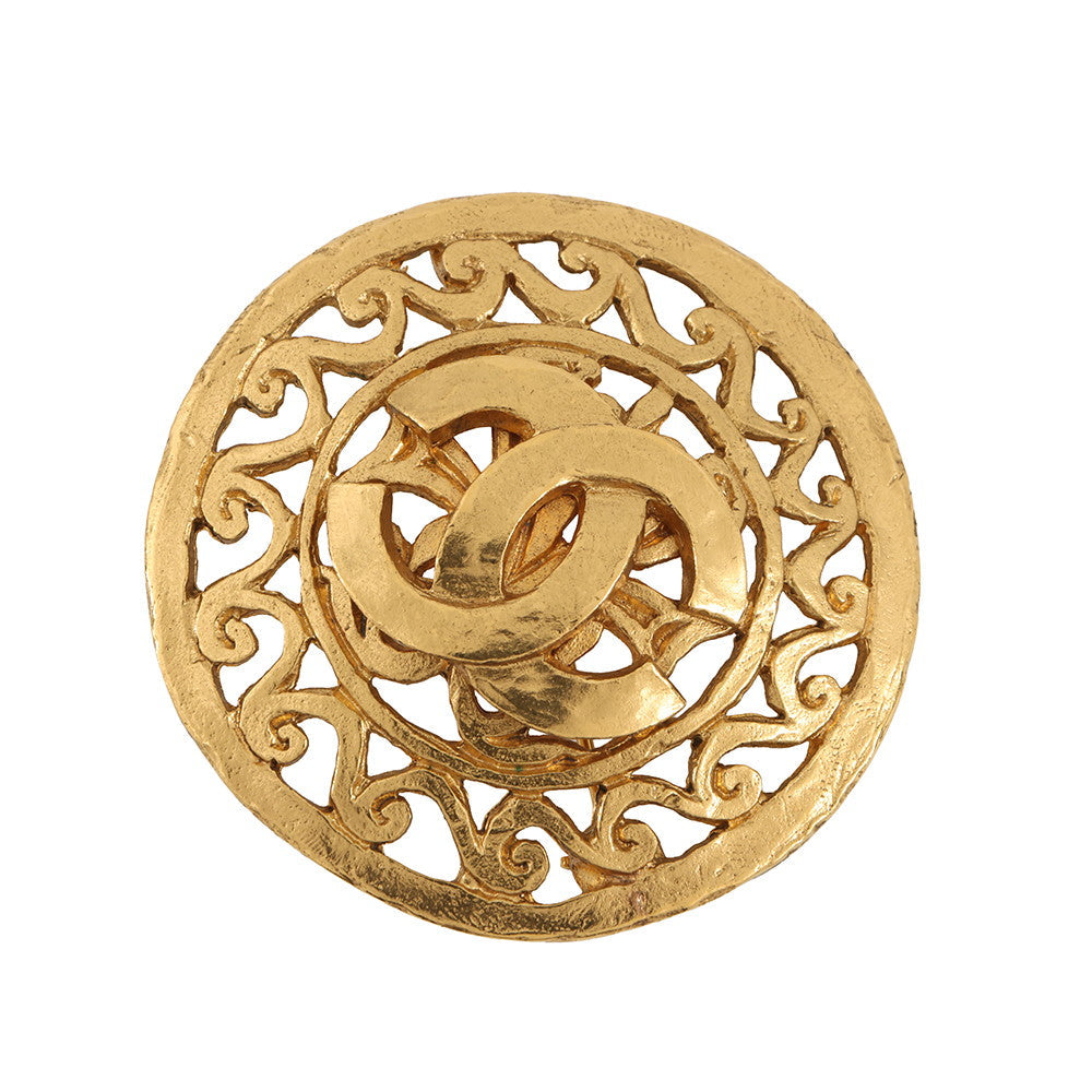 CHANEL CC Logo Brooch Gold Gold Plated