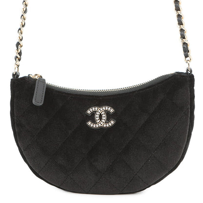 CHANEL Half Moon ChainShoulder Bag Black Velour
