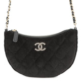CHANEL Half Moon ChainShoulder Bag Black Velour