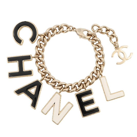 CHANEL Logo Bracelet Gold/BlackAB8724 Gold Plated