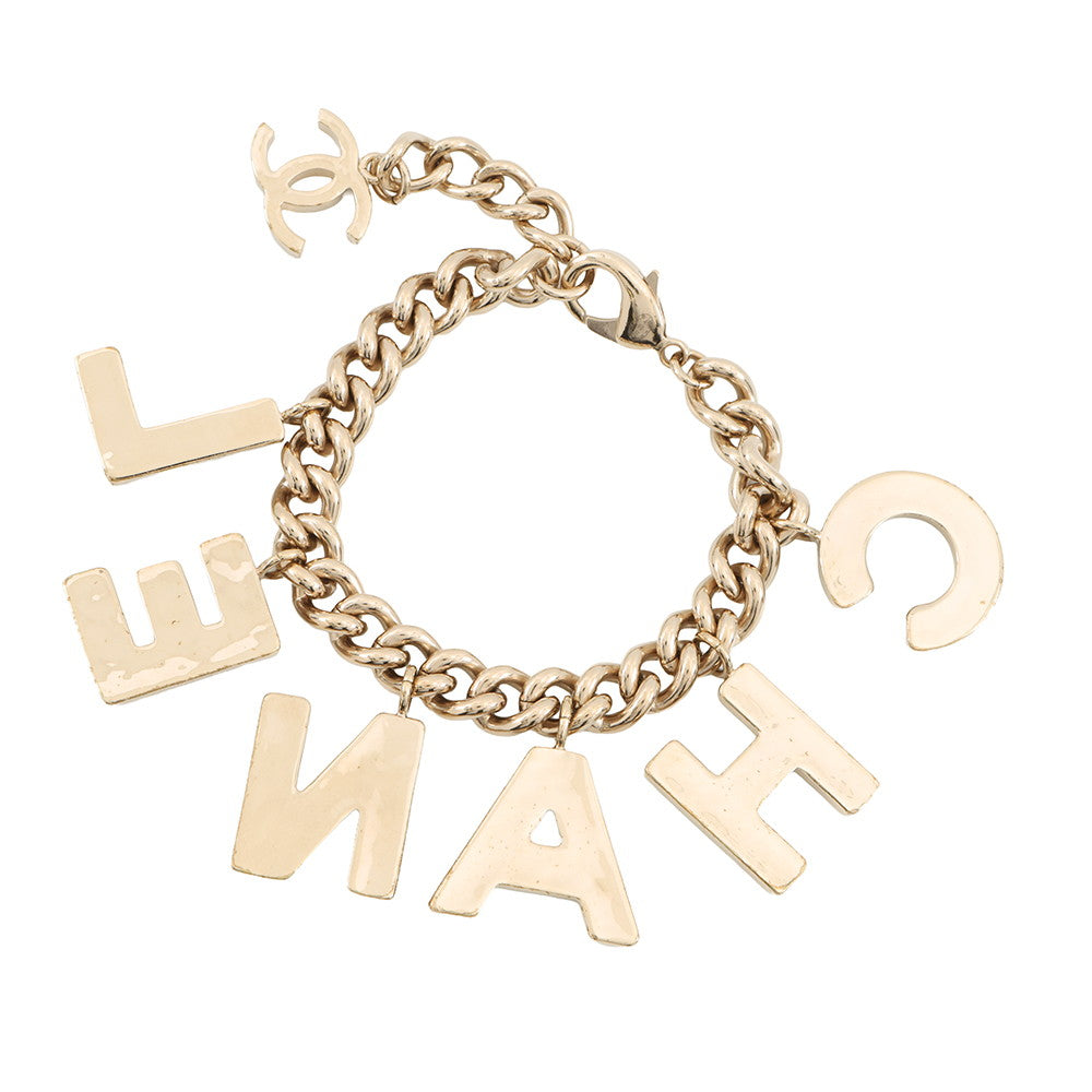 CHANEL Logo Bracelet Gold/BlackAB8724 Gold Plated