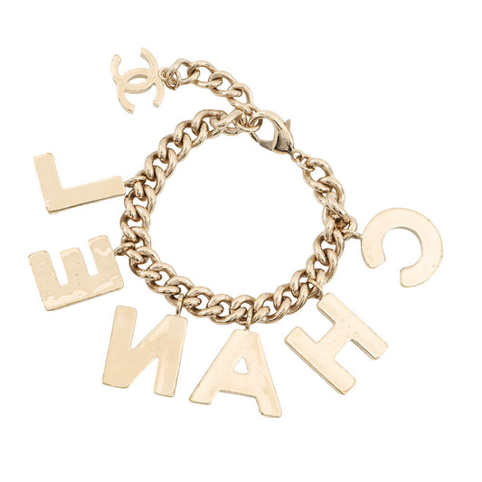 CHANEL Logo Bracelet Gold/BlackAB8724 Gold Plated