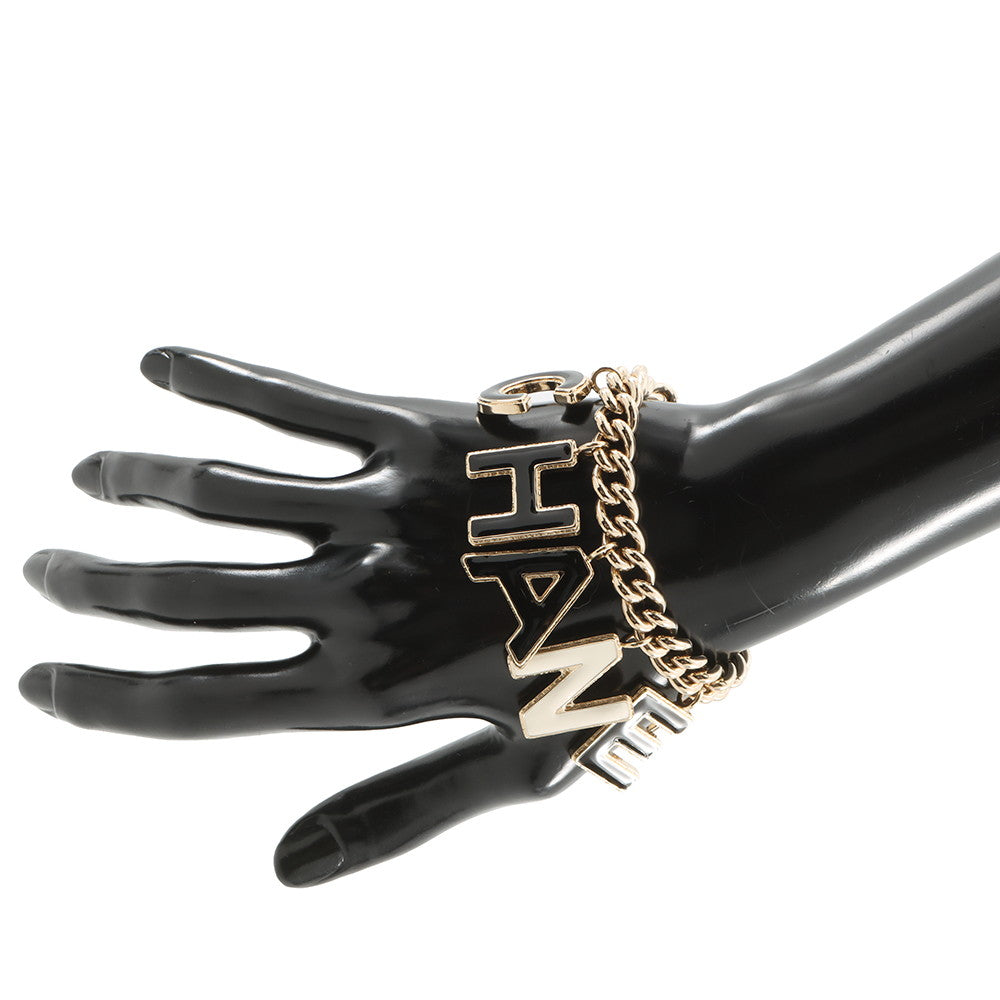 CHANEL Logo Bracelet Gold/BlackAB8724 Gold Plated