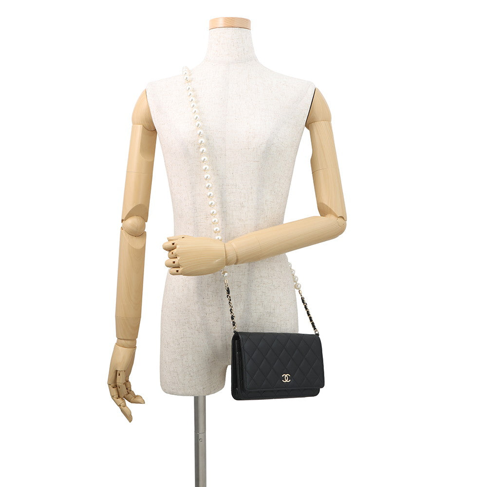 CHANEL Pearl Chain Wallet BlackAP2579 Lambskin