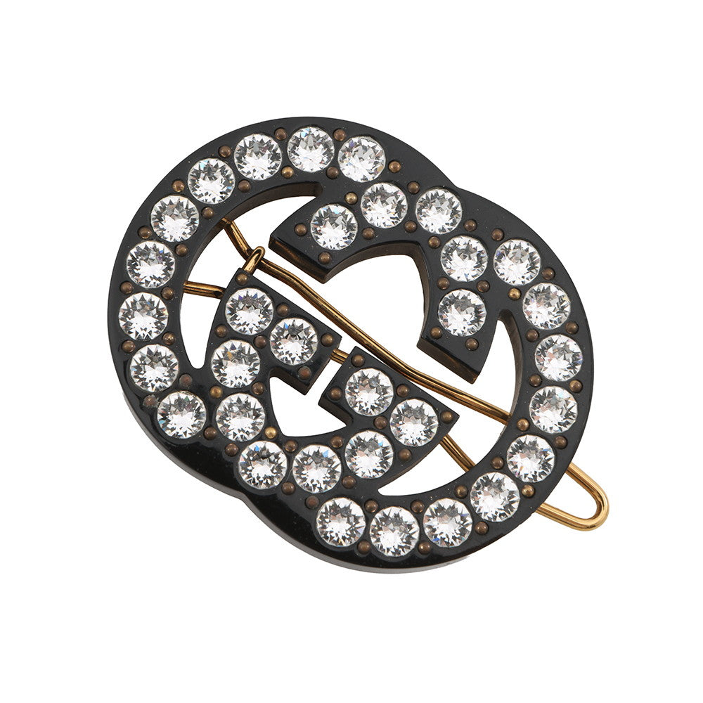 GUCCI logo hair clip Black627917 Plastic Rhinestone