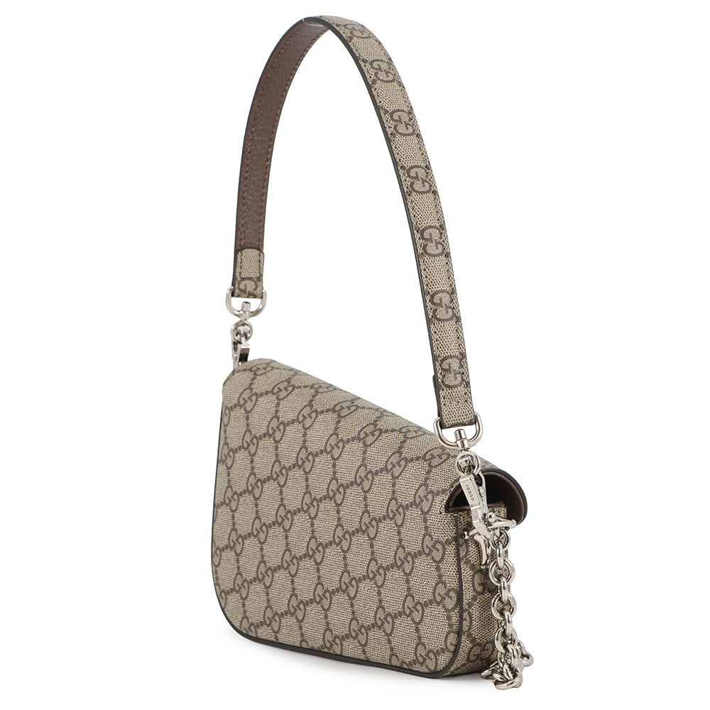 GUCCI Horsebit 1955 GG Supreme Shoulder Bag Beige/Brown774209 PVC Leather Size Mini