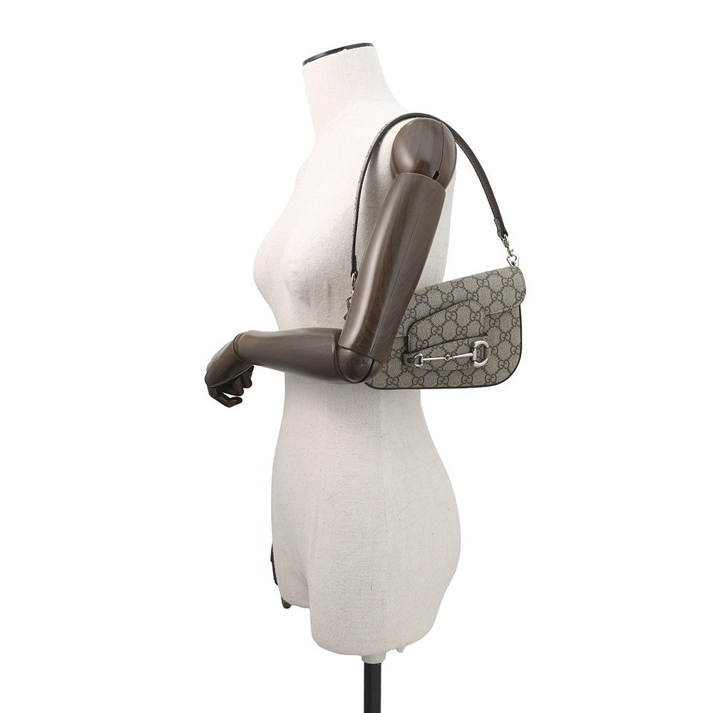 GUCCI Horsebit 1955 GG Supreme Shoulder Bag Beige/Brown774209 PVC Leather Size Mini