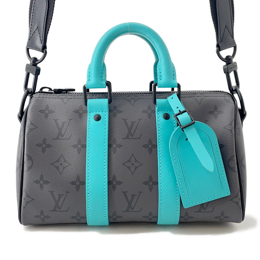 LOUIS VUITTON Keepall Bandouliere Turquoise/NoirM11645 Monogram Eclipse Reverse Size 25