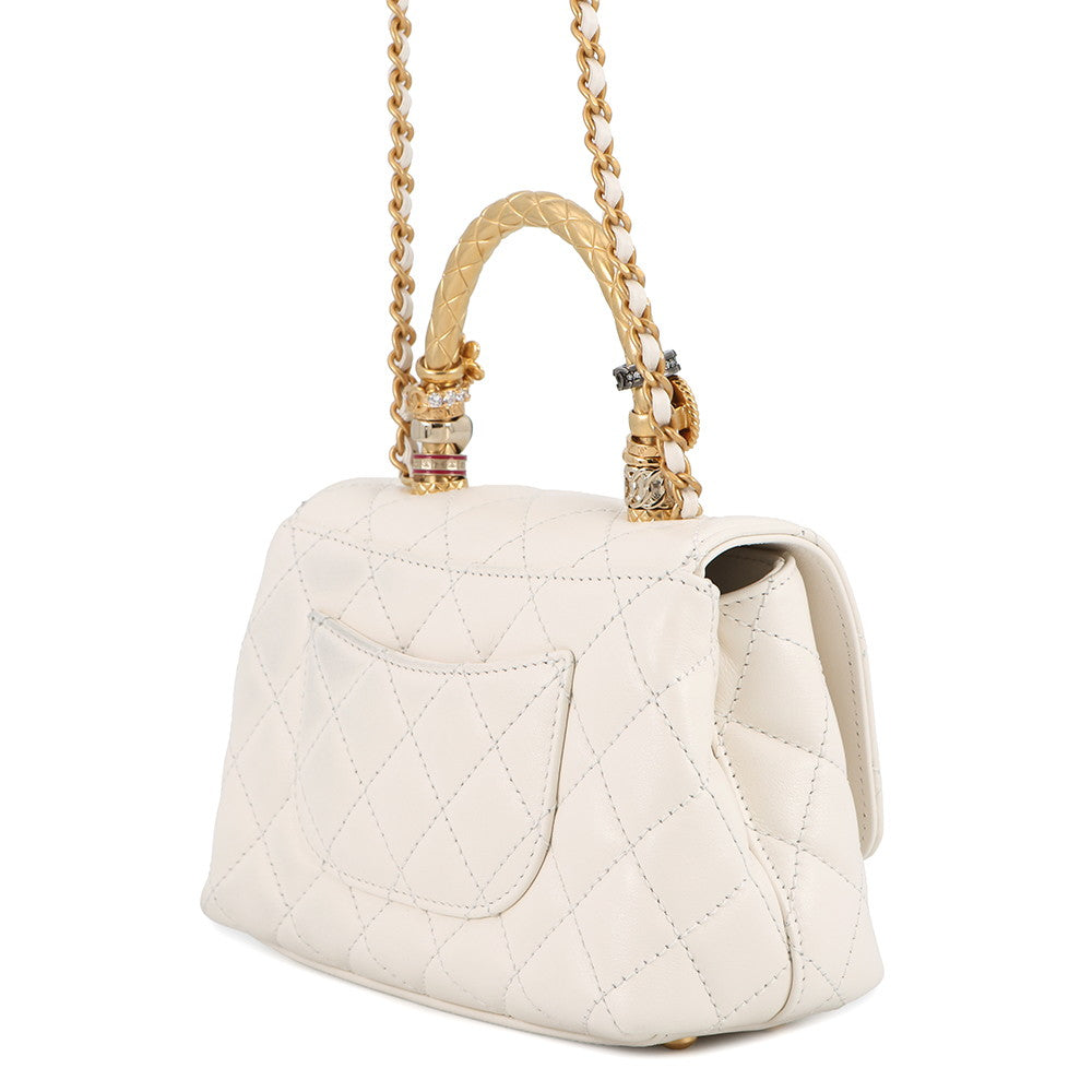 CHANEL Matelasse Coco Handle Top Handle 2-Way Handbag 2025 Model with Matelasse Design Accessories WhiteAS2215 Lambskin Size XXS